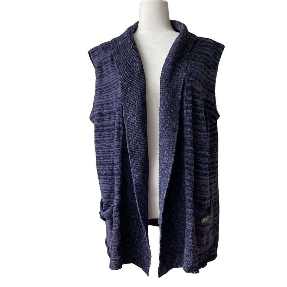 Willow Sleeveless Open Front Blue Black Knit Vest SZ L